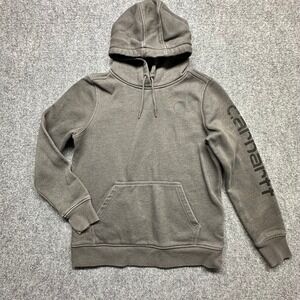 Carhartt Womens Hoodie M 8-10 Pullover Gray TS0288-W Sleeve Logo Relaxed Fit